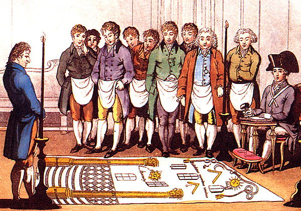 Initiation of an apprentice Freemason around 1800.